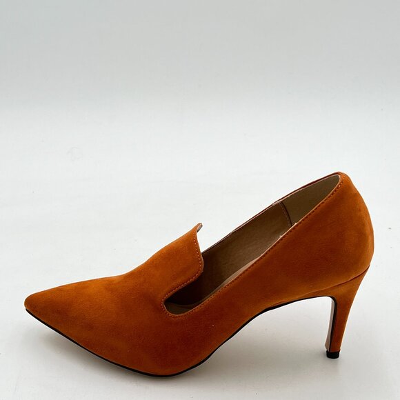 YDN Brown Slip on Loafer Stilettos Heels Pumps Pointy Toe Slide Suede Prom Shoes - Picture 2 of 8